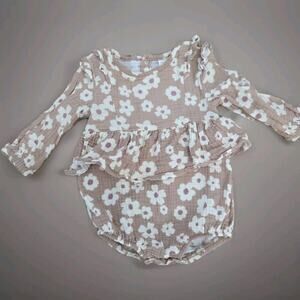 Grayson Collective Light Brown Floral Long Sleeve Bubble Romper 6-9months Boho